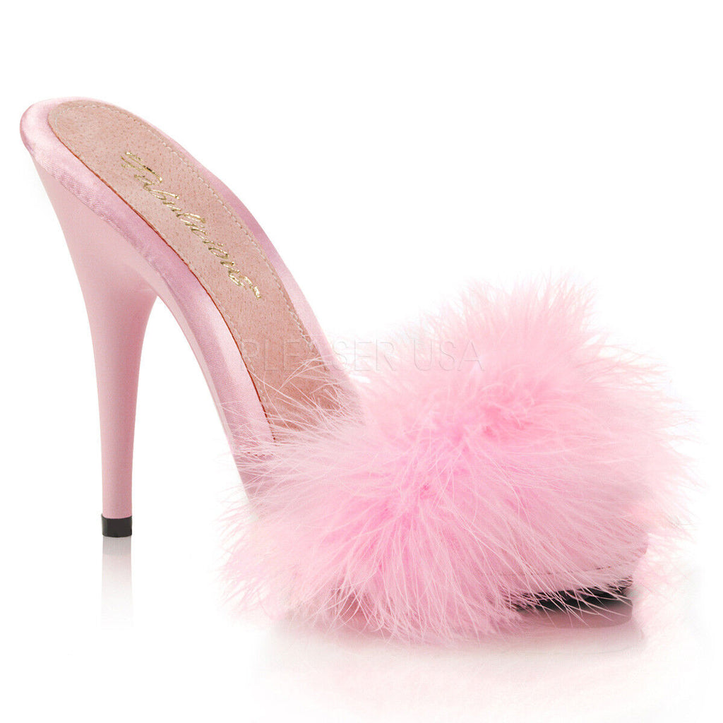 High heel stiletto platform 5" fur slide satin mules sandals Pleaser Poise 501f