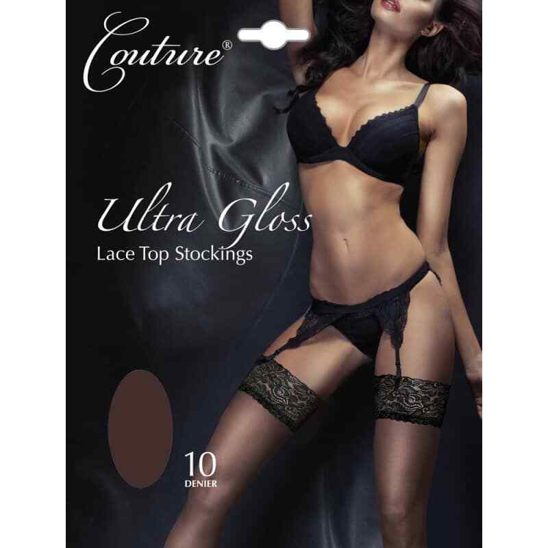 Lace top sheer stockings 10 denier sexy ultra gloss from Couture 4 colours