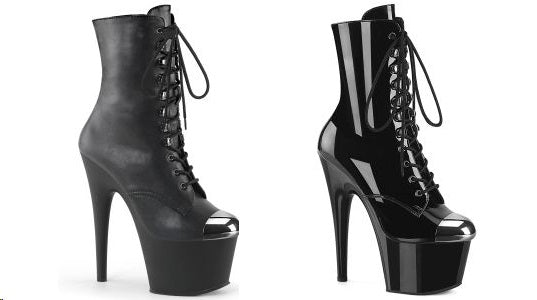 High heel stiletto platform 7" ankle boots lace up pleaser adore 1020esc