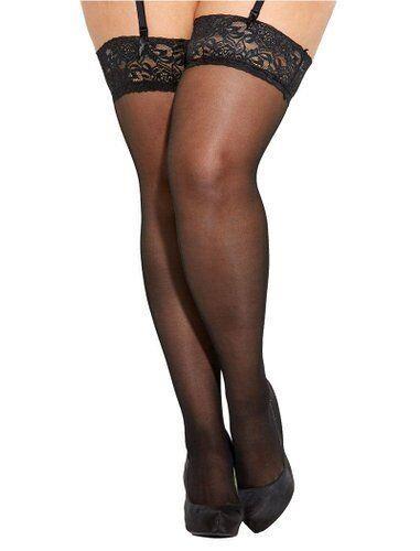 Sheer lace top stockings black natural Pamela Mann 4 sizes plus size xl xxl xxxl