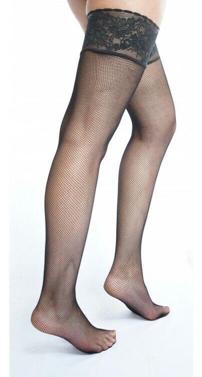 Fishnet luxury wide lace top hold ups stockings Pamela Mann one size xl xxl plus