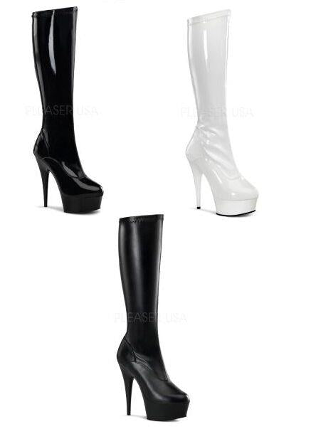 High heel stiletto platform knee boots Pleaser Delight 2000 sizes 3-11