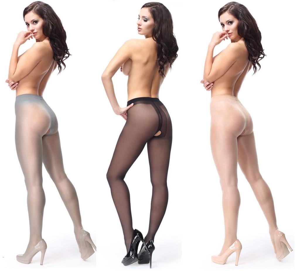Crotchless 40 denier sheer gloss tights open crotch gusset by Miss O 4 colours