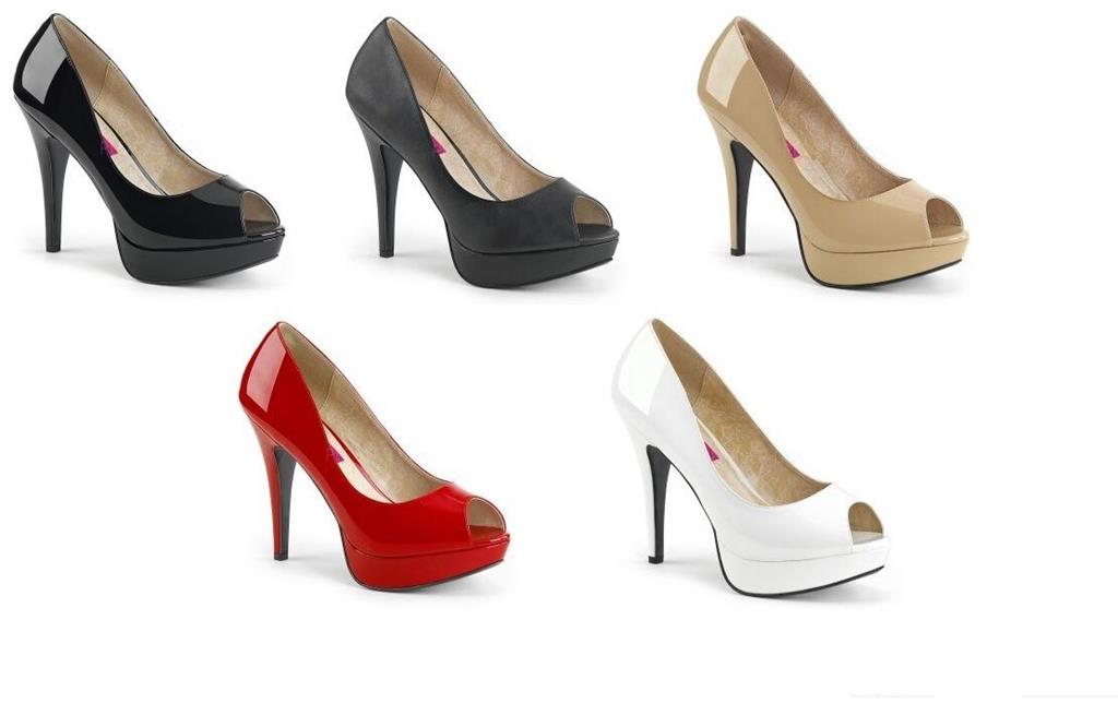 High heel stiletto platform 5 1/3" peep toe shoes pink label pleaser Chloe 01