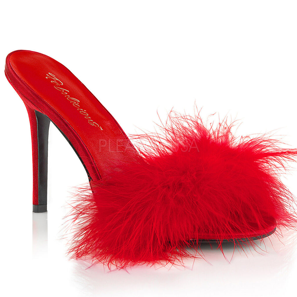 High heel stiletto sandals shoes 4" fur slip on drag queen Pleaser Classique 01f