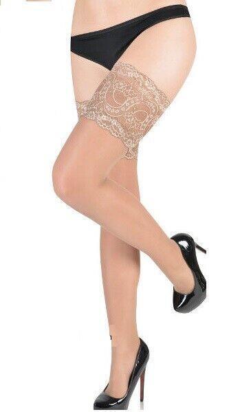 Sandrine lace top hold ups by Fiore deep lace stay ups hold up stockings