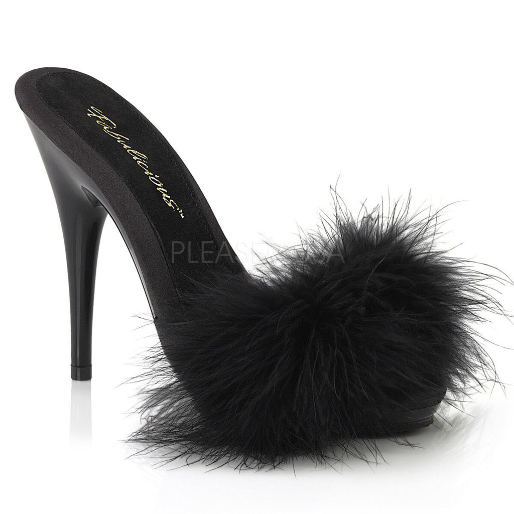 High heel stiletto platform 5" fur slide satin mules sandals Pleaser Poise 501f