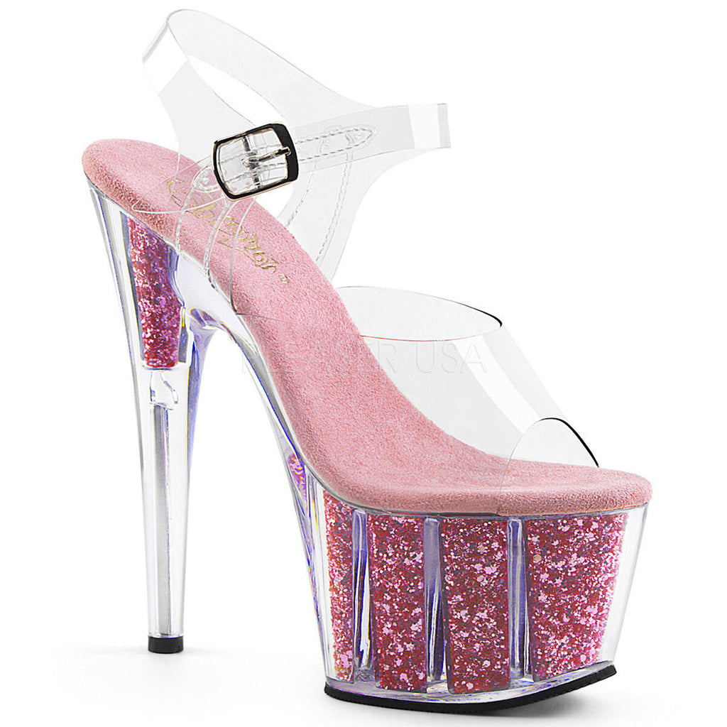 Stiletto high heel platform 7" glitter pole dancing sandals Pleaser Adore 708g