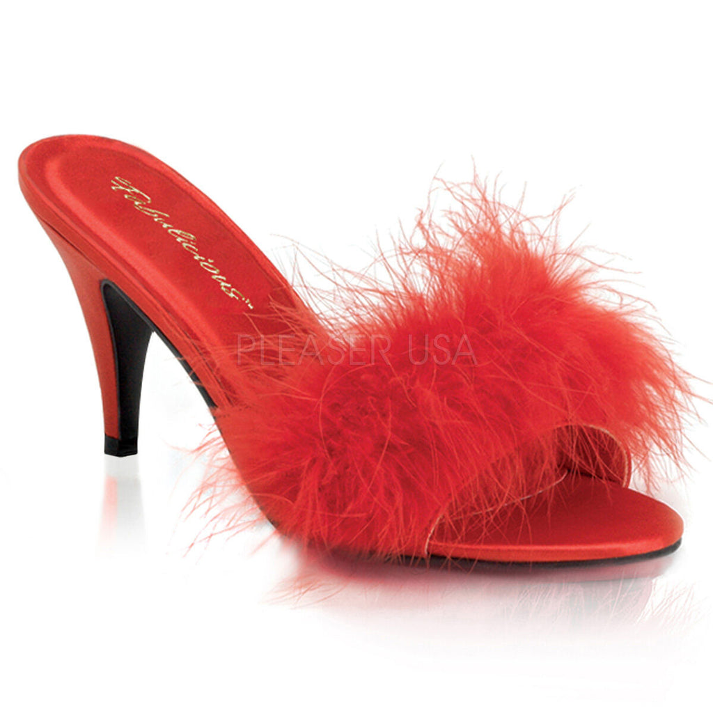 Stiletto heel 3" fluffy mules slip on drag queen ladies Pleaser Amour 03