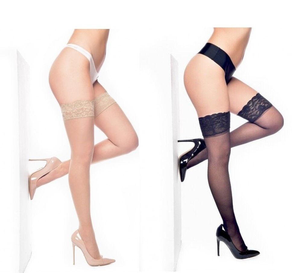 Sheer lace top hold up ups stockings Pamela Mann 4 sizes plus size xl xxl xxxl