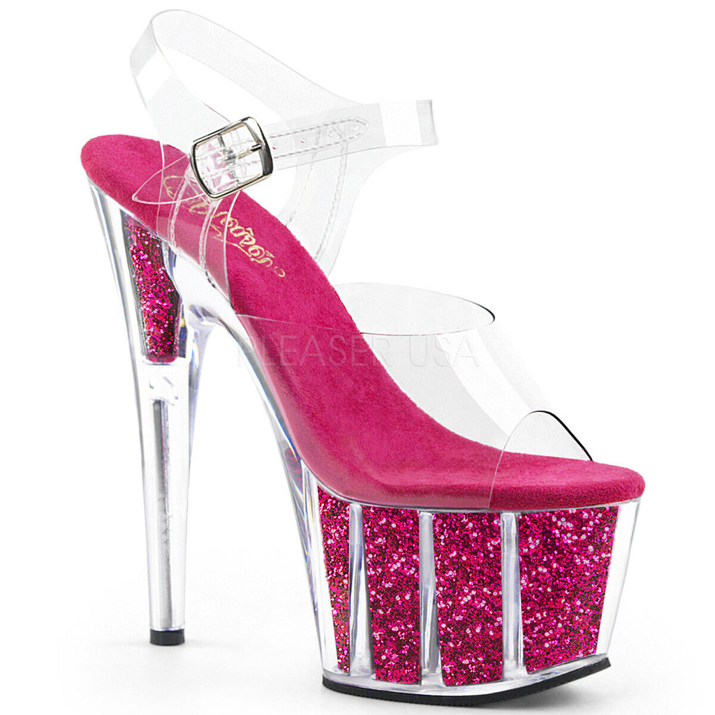 Stiletto high heel platform 7" glitter pole dancing sandals Pleaser Adore 708g