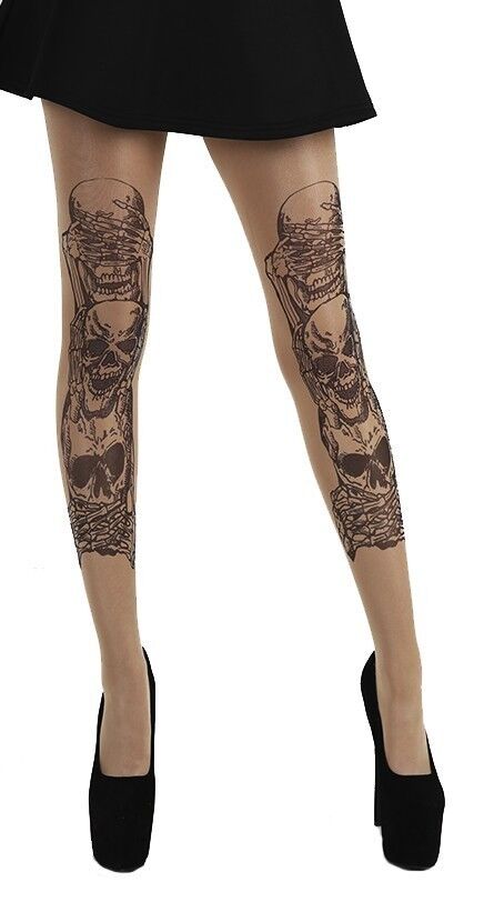 Goth gothic tattoo style tights wildflower skulls roses hear see speak no evil