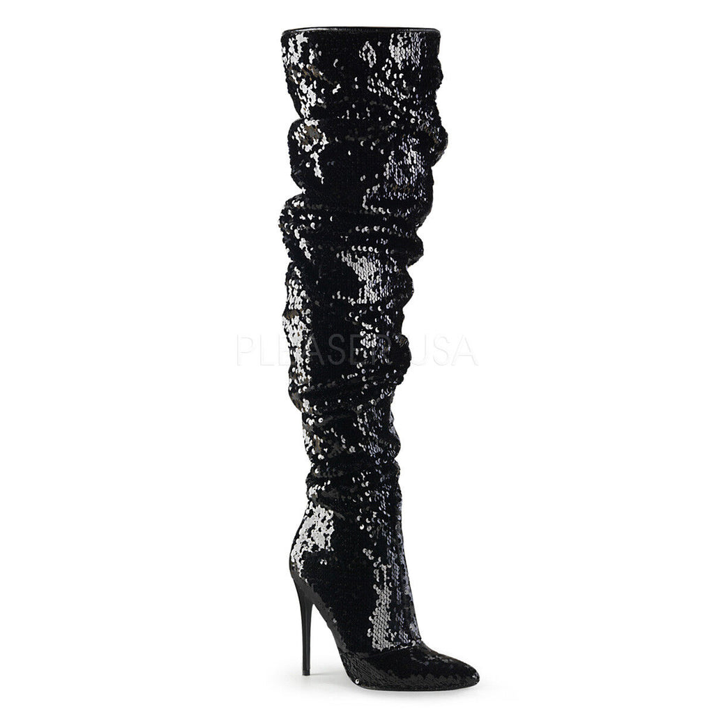Stiletto heel over the knee boots sequin 5" pointed toe Pleaser Courtly 3011