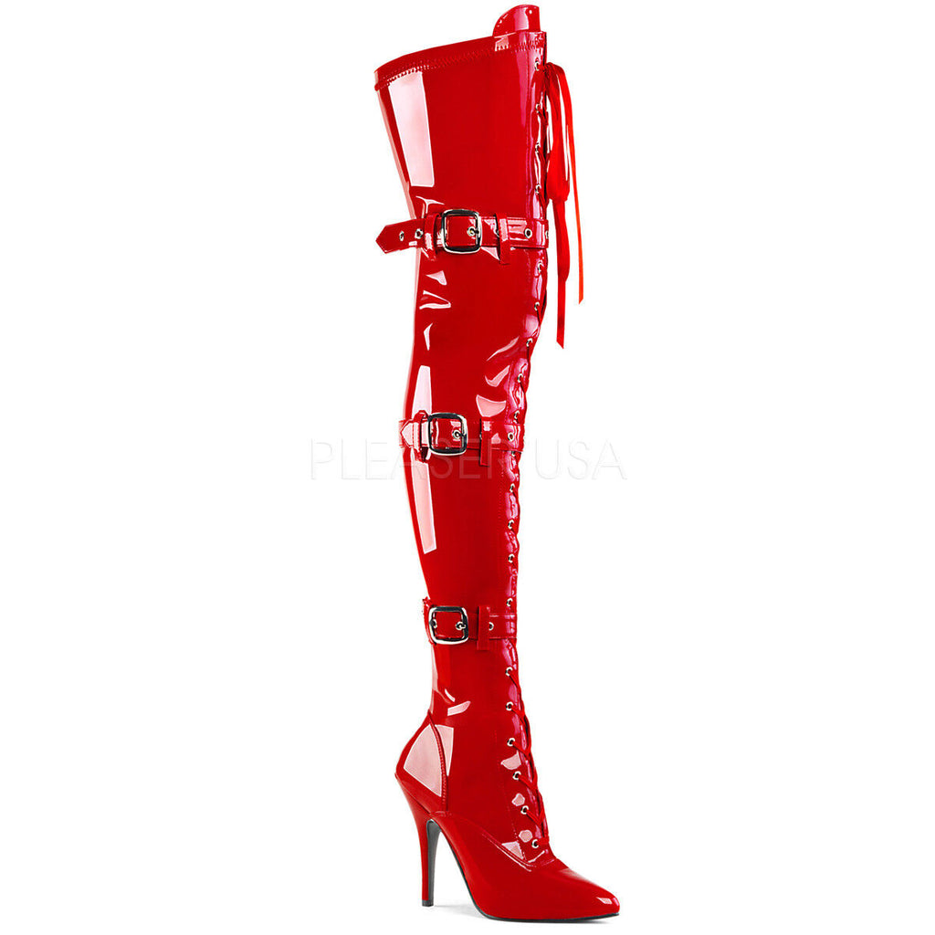 High heel stiletto thigh boots stretch 5" buckle lace fetish Pleaser Seduce 3028