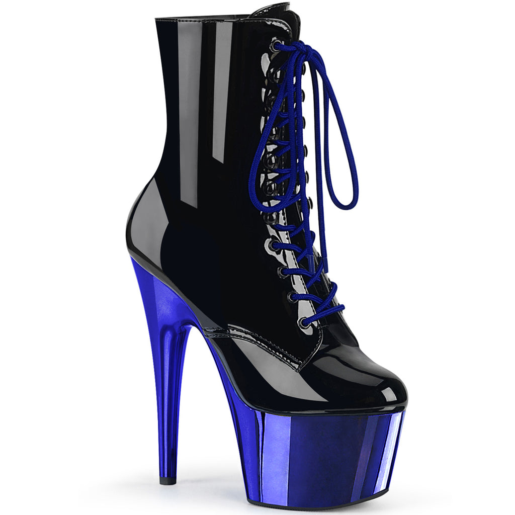 High heel stiletto platform 7" ankle boots lace up pleaser adore 1020 two tone