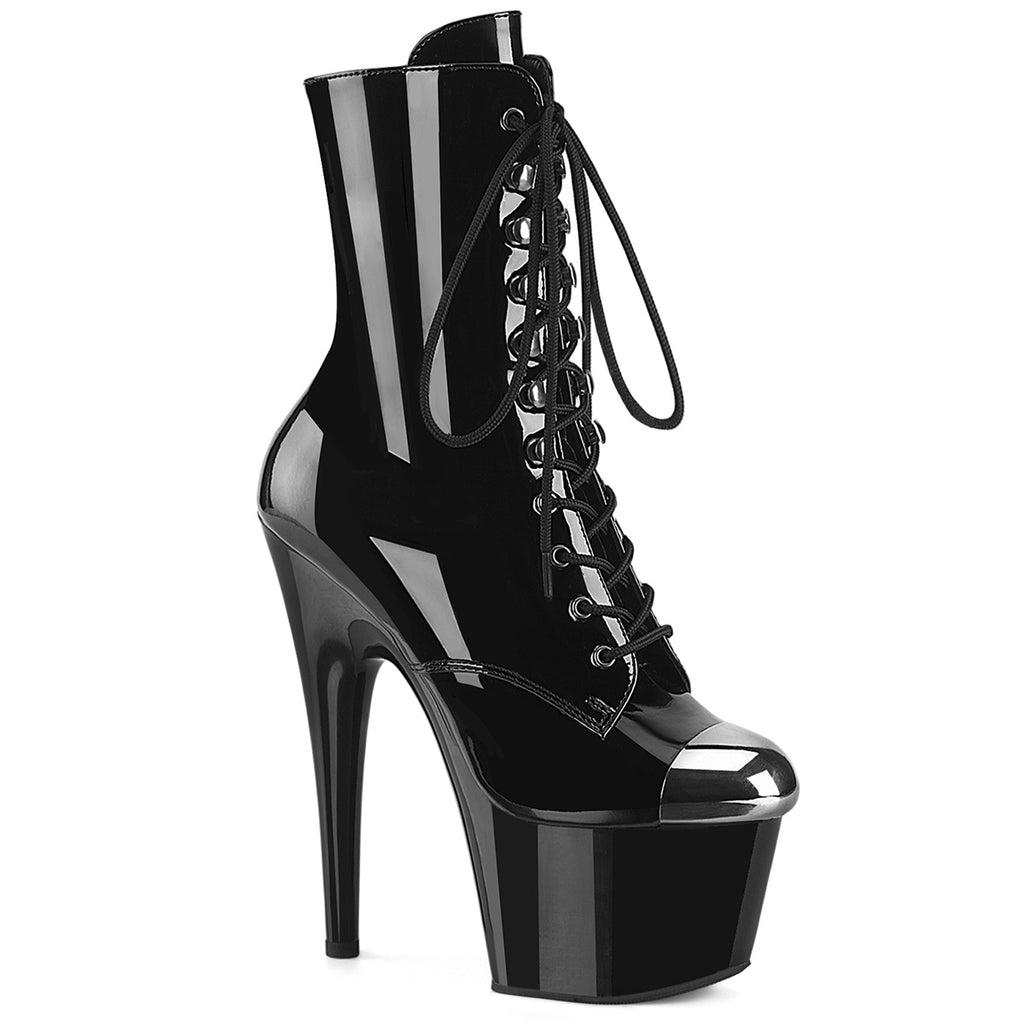 High heel stiletto platform 7" ankle boots lace up pleaser adore 1020esc