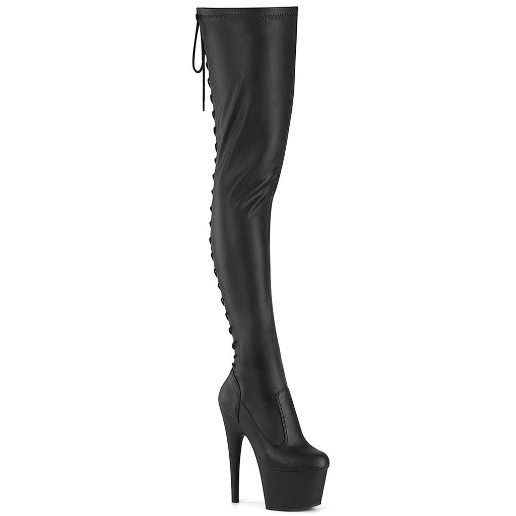 High heel stiletto platform glitter 7" thigh boots lace up pleaser adore 3850