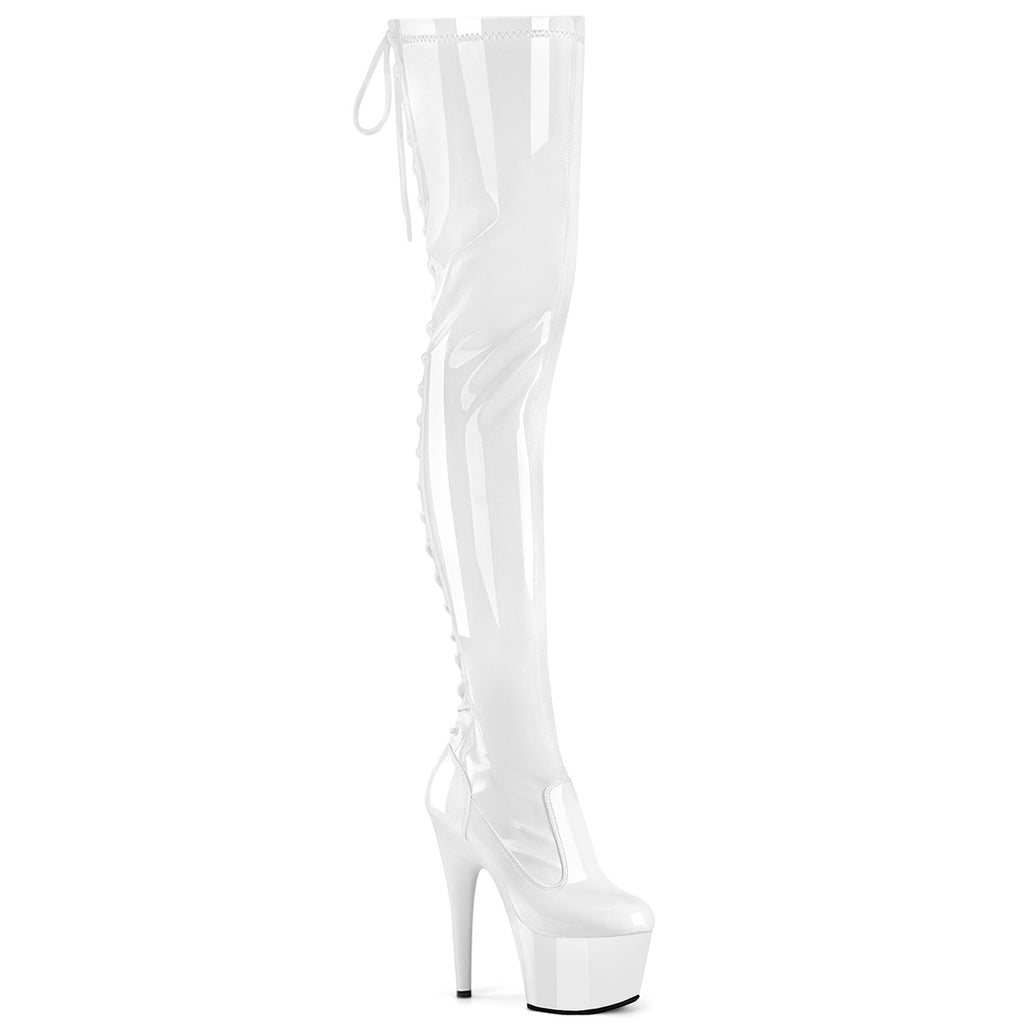 High heel stiletto platform glitter 7" thigh boots lace up pleaser adore 3850