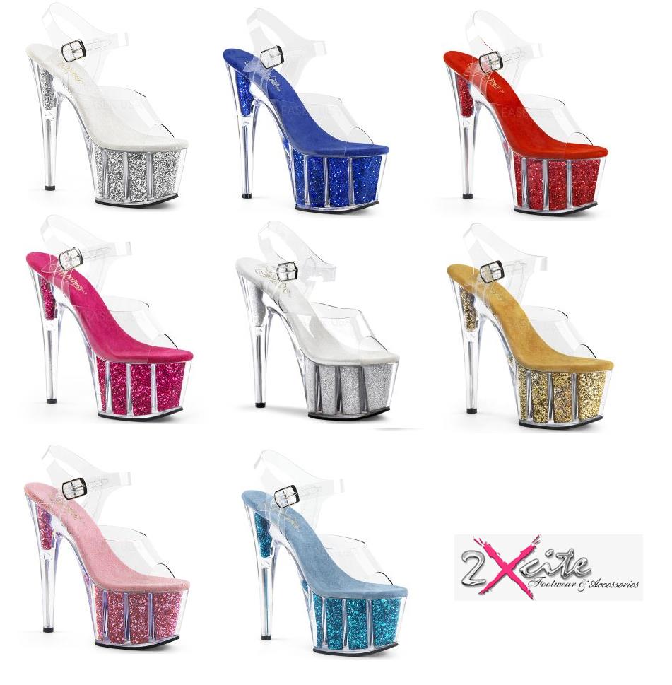 Stiletto high heel platform 7" glitter pole dancing sandals Pleaser Adore 708g