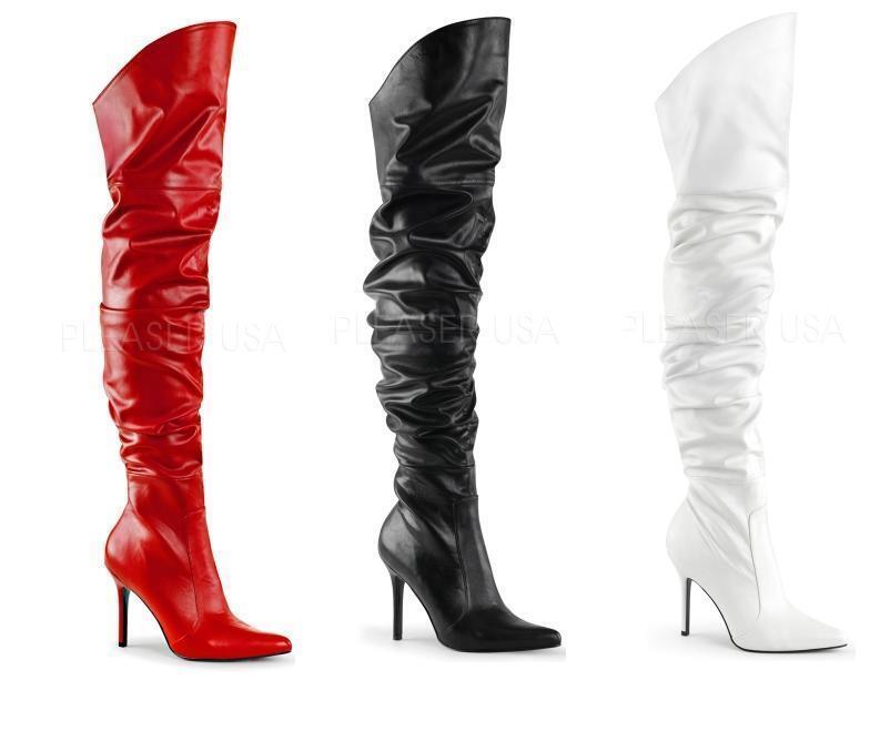 Stiletto heel thigh high boots 4" scrunch pointed toe Pleaser Classique 3011