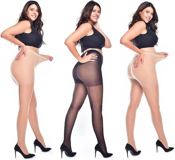 Curvy seamed plus size maxi stretch specialist tights by Pamela Mann upto 5xl