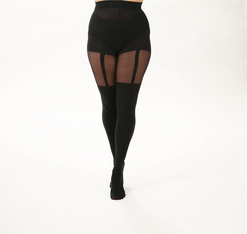 PLUS SIZE MOCK SUSPENDER TIGHTS BY PAMELA MANN SPECIALIST CURVY TIGHTS XL TO 5XL