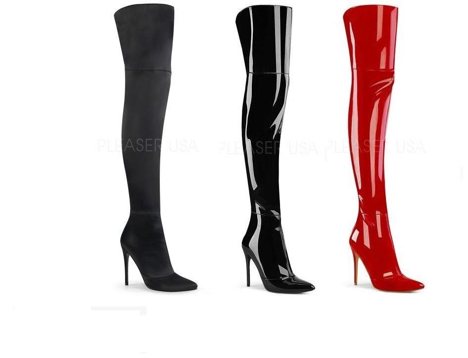 Stiletto heel thigh high stretch boots 5" pointed toe Pleaser Courtly 3012