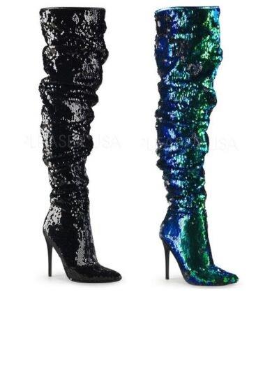 Stiletto heel over the knee boots sequin 5" pointed toe Pleaser Courtly 3011