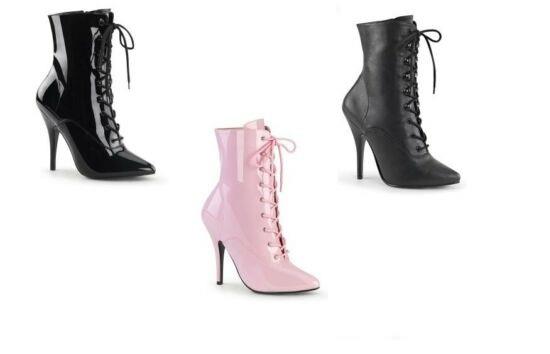 High heel stiletto 5" ankle boots lace up pointed toe Pleaser Seduce 1020